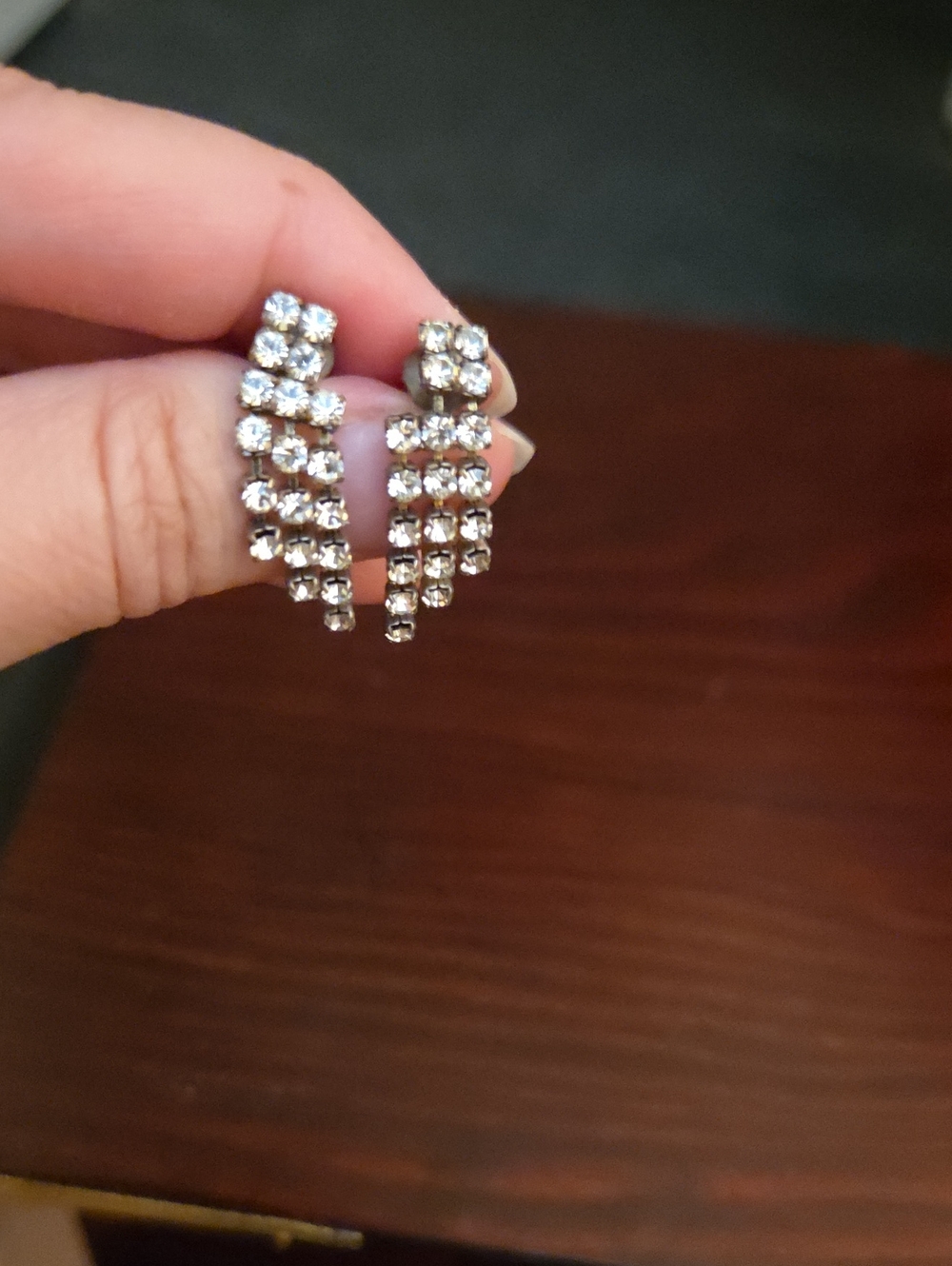 Crystal Drop Statement Earrings - Silver Tone, 2 Pair